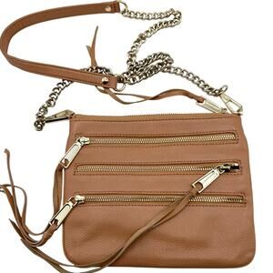 Rebecca Minkoff Mini 5 Zip Crossbody Bag Tan Leather Gold Hardware 9” x 7”